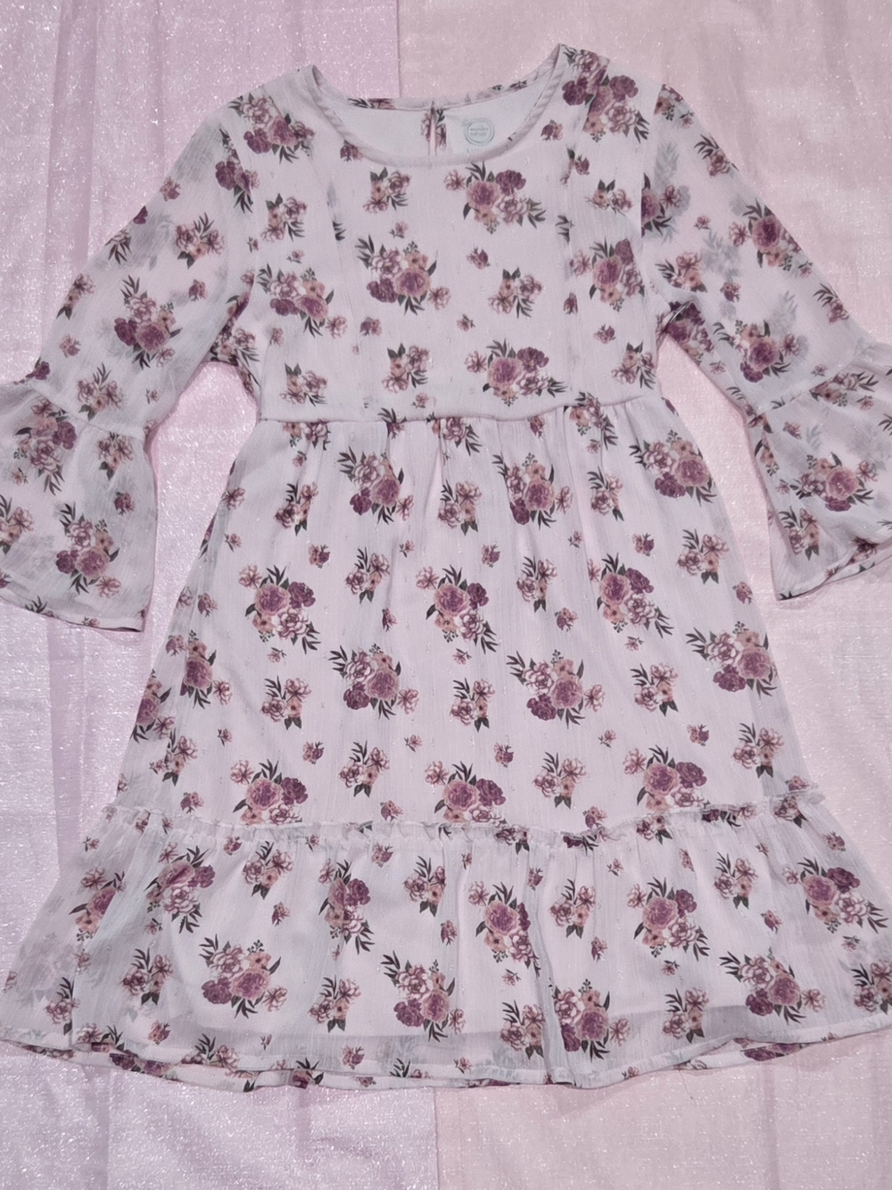 wonder nation Pink Floral Long-Sleeve Tiered Dress